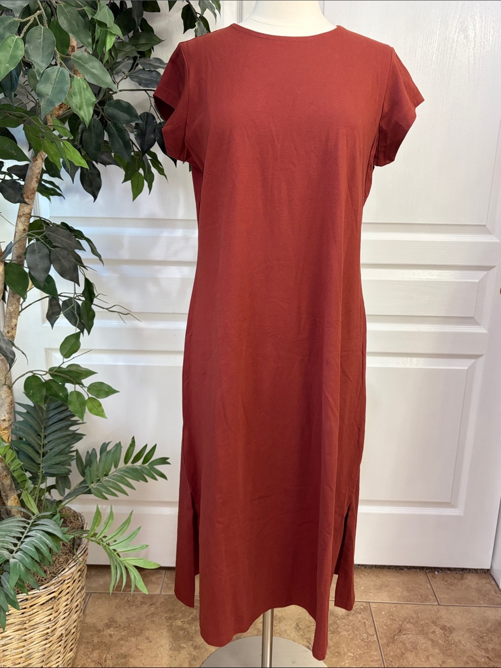 Denim & Co. Essentials Regular Perfect Jersey Midi Dress ~ Marsala Wine